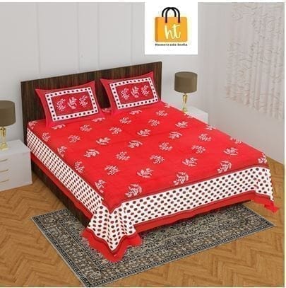 3001-Hometrade India-Standard King Size (90*108 Inches)-Pure Cotton Jaipuri Double Bedsheet With Matching Pillow Cover 3001-Hometrade India-Standard King Size (90*108 Inches)-Pure Cotton Jaipuri Double Bedsheet With Matching Pillow Cover