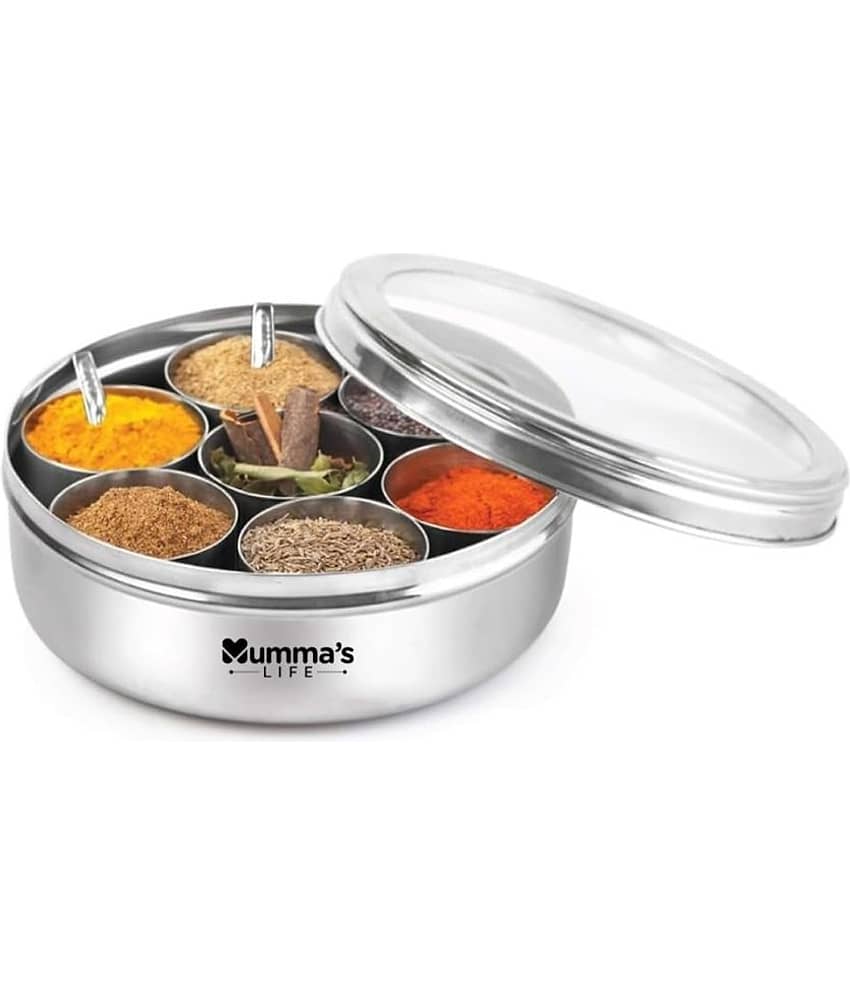 Mumma's Life ‎Steel_Masala_Box Steel Silver Spice Container ( Set of 1 )