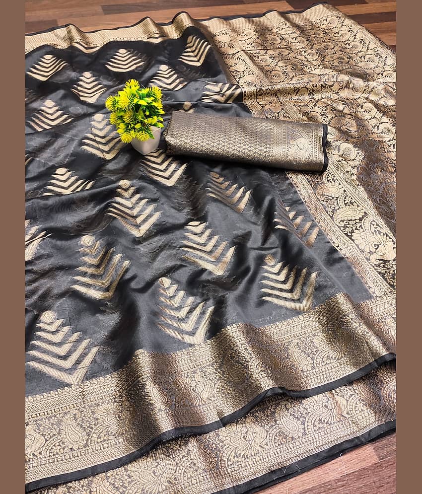 supalee Tex Organza Woven Saree With Unstitched Blouse Piece ( Blue )