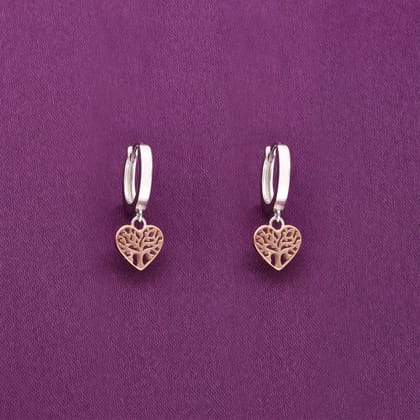 Trendy Intricate Heart Silver Drop Earrings-None / Silver & Rose Gold