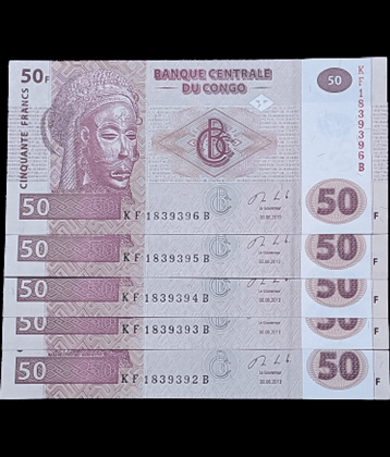 SUPER ANTIQUES GALLERY - CONGO 50 FRANCS SET OF 5 PCS 5 Paper currency & Bank notes