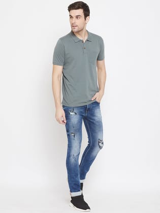 Blue Ripped Slim Fit Jeans-34 / Blue