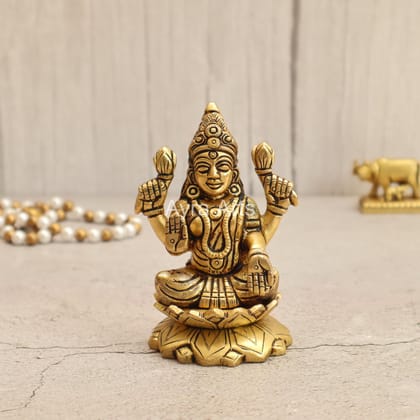 Elegant Brass Kamal Lakshmi Idol - 4 Inch Height