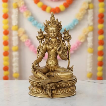 Brass Tara Devi Sitting Idol – Goddess Tara Brass Home Mandir Decor, Height : 12 Inch (BSMAS1776 D)
