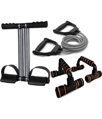 Shopeleven Gym Home Workouts Equipment Combo Set for Men Women Full Body Exercise Kit - Tummy Trimmer, Toning Tube Band, and Push Up Stand
