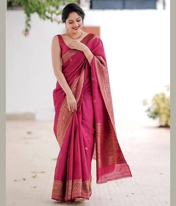 fab woven Art Silk Woven Kanjeevaram Sarees With Unstitched Blouse Piece ( Pink )
