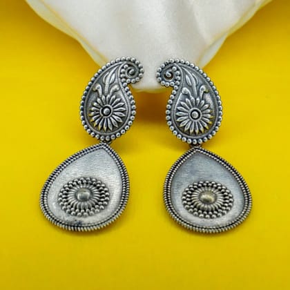 Oxidized Silver Floral Long Dangler Earrings For Girls Women
