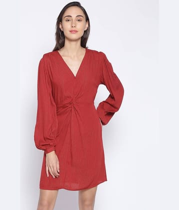 Oxolloxo Women Viscose Rayon Solid A-line Dress ( Red )