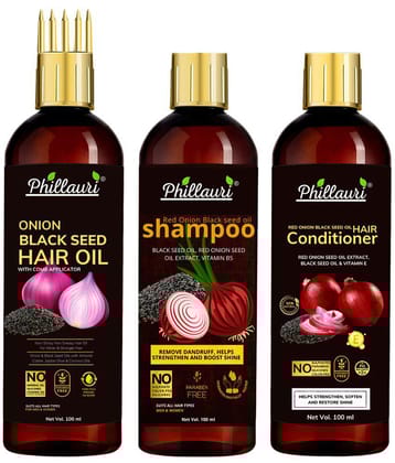Phillauri Red Onion Black Seed Oil Ultimate Hair Care Kit for Hair Fall Control (Shampoo (100 ML) + Hair Conditioner (100 ML) + Hair Oil (100 ML) )