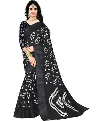 Grubstaker Cotton Printed Saree With Unstitched Blouse Piece ( Black )
