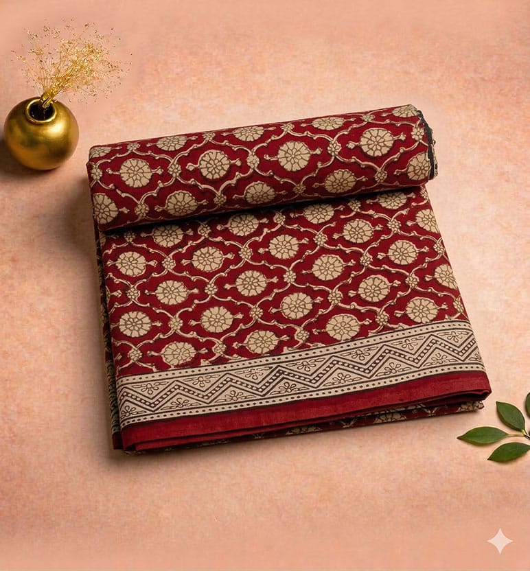 Bagh Hand Block Printed Cotton Saree – Traditional Natural Dye Drape