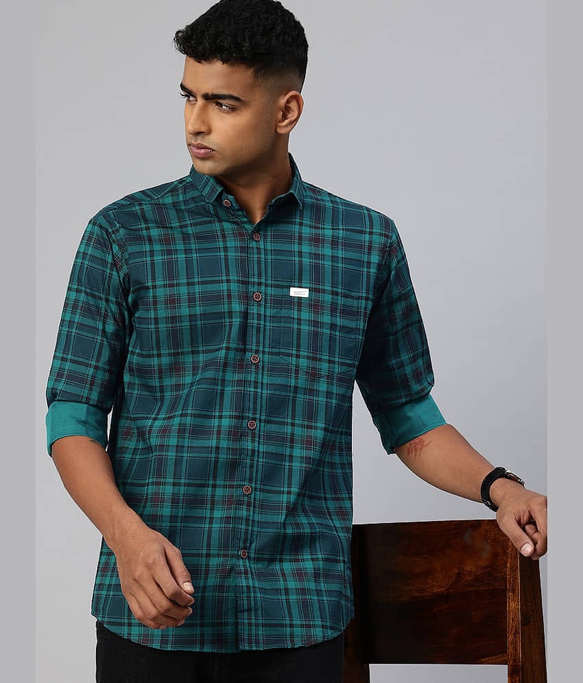 MAJESTIC MAN 100% Cotton Slim Fit Checks Full Sleeves Men's Casual Shirt - Teal ( Pack of 1 )