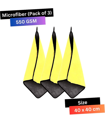 KLEANSHINE Yellow 550 GSM Microfiber Cloth For Automobile ( Pack of 3 )