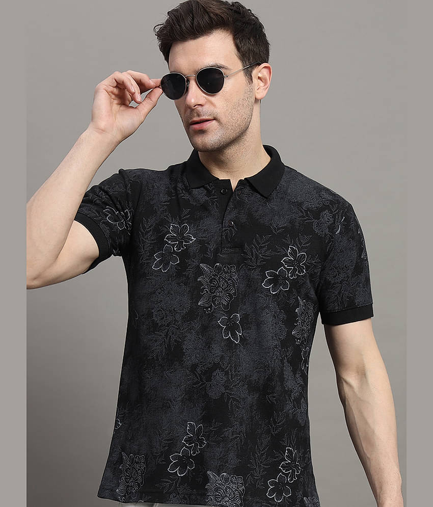 MXN Pack of 1 Cotton Blend Regular Fit Printed Half Sleeves Men's Polo T Shirt ( Wine )