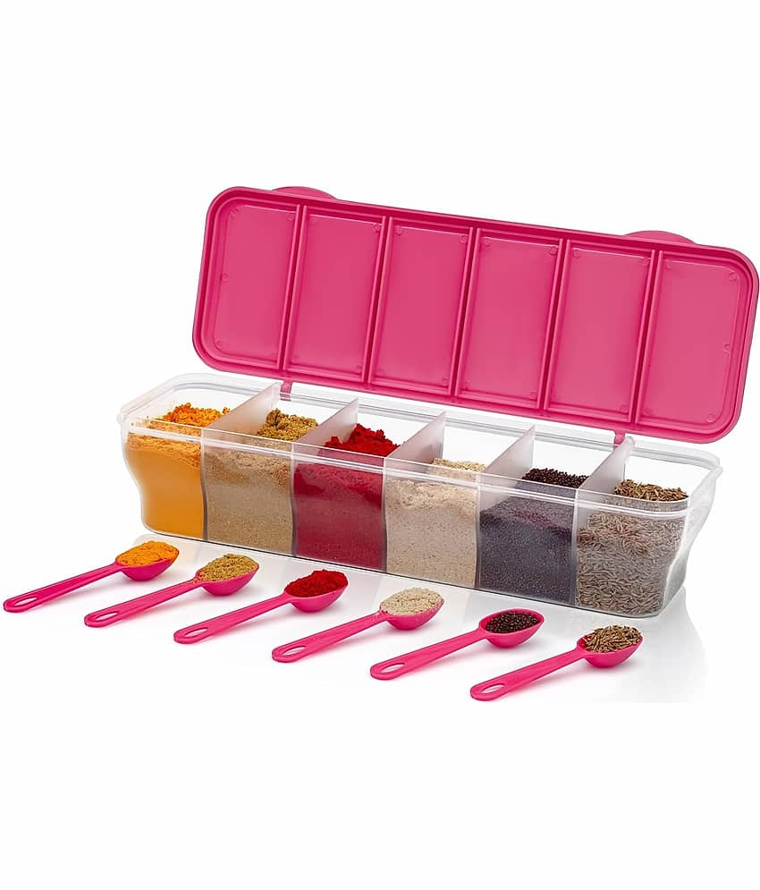 Dinely Masala Box Plastic Pink Spice Container ( Set of 1 )