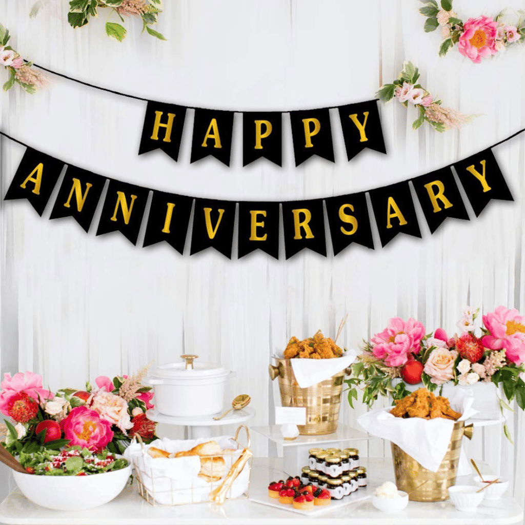 Happy Anniversary Black & Gold Flag Banner - Over 9FT - 1PC - Party and Festive Needs | Buy online on ZillyBuy