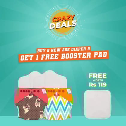 CRAZY DEAL - Buy 2 New Age Cloth Diapers Get 1 Booster Free