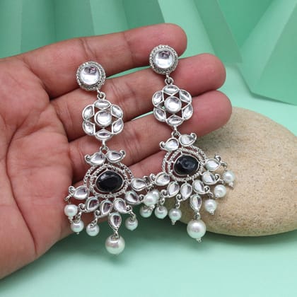 Black Color Fashion Earrings To Match Your Bold Monochrome Wardrobe Choices-Earring Length: 7.50 CM x Width: 3.50 CM / Black / Alloy With Good Quality Black Silver Plated