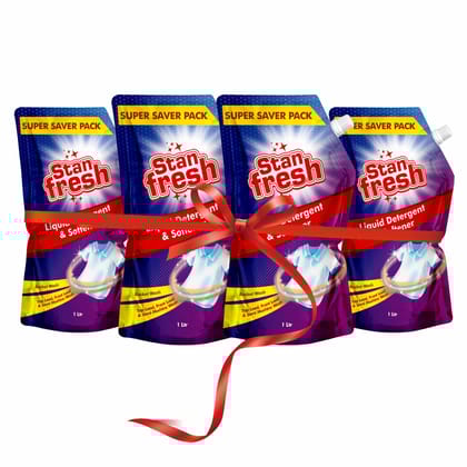 STANFRESH LIQUID DETERGENT & SOFTENER -1 LTR–POUCH (Single, Pack of 4)
