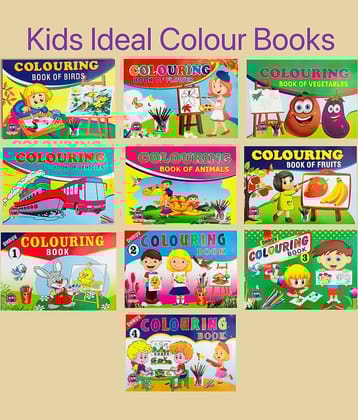 My First Kids Ideal Colour Books Collections (Set Of 10) -Fruits, Vehicles, Animals, Birds, Vegetables, Flowers, Colours Volume-1,2,3 & 4.