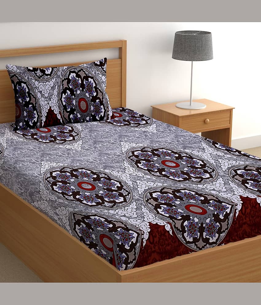 CG HOMES Poly Cotton 1 Single Bedsheet with 1 Pillow Cover ( Gray )