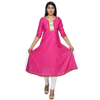 YES TEn Cotton Printed Anarkali  kurti (Pink)