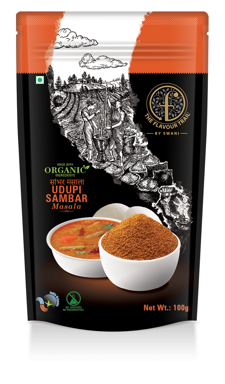 The Flavour Trail by Swani Made With Organic Udupi Sambar Masala, South India Special Sambar Masala, 100 Gm| Organically Farmed | Hygienically Processed | Pesticide-Free - Fenugreek