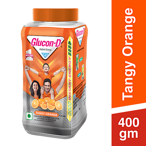 Glucon-D Instant Energy Health Drink - Tangy Orange, 400 g Jar