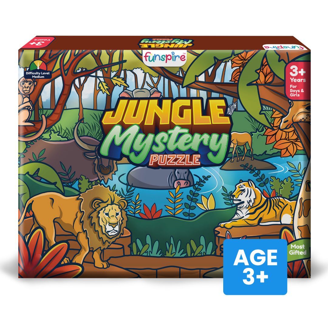 Jungle Animals Wooden Floor Puzzle (Ages 3+) with Flash Cards-23 Pieces