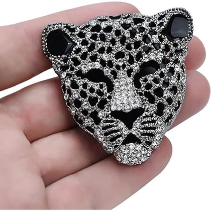 Voici France Men's & Women's Lapel Pin Brooch Tie Pin Boutonniere Stick Brooch for Suits tuxedo jaguar stone studded Silver golden black color Free size - Black Jaguar