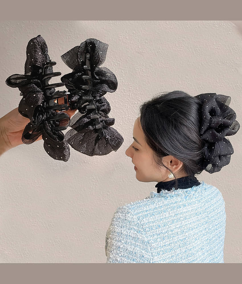 Elegant Ruffle Design Hair Clutcher-1Pc (Black)
