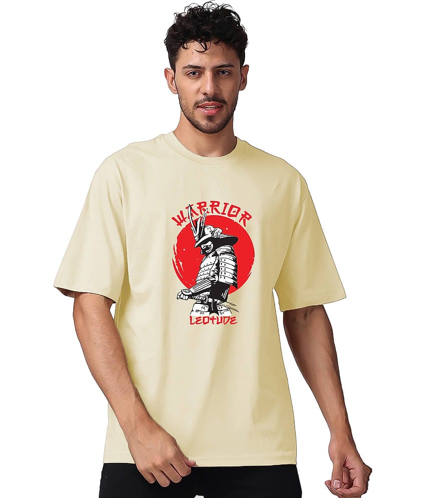 Leotude Pack of 1 Cotton Blend Oversized Fit Men's T-Shirt ( Beige )