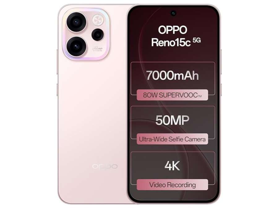 Oppo Reno 15C 5G Smartphone, 12GB RAM, 256GB Storage, Elegant Design - Afterglow Pink