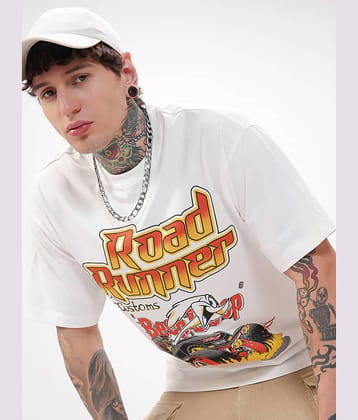 Highlander Men Cotton Blend Oversized Fit Printed T-Shirt ( White )