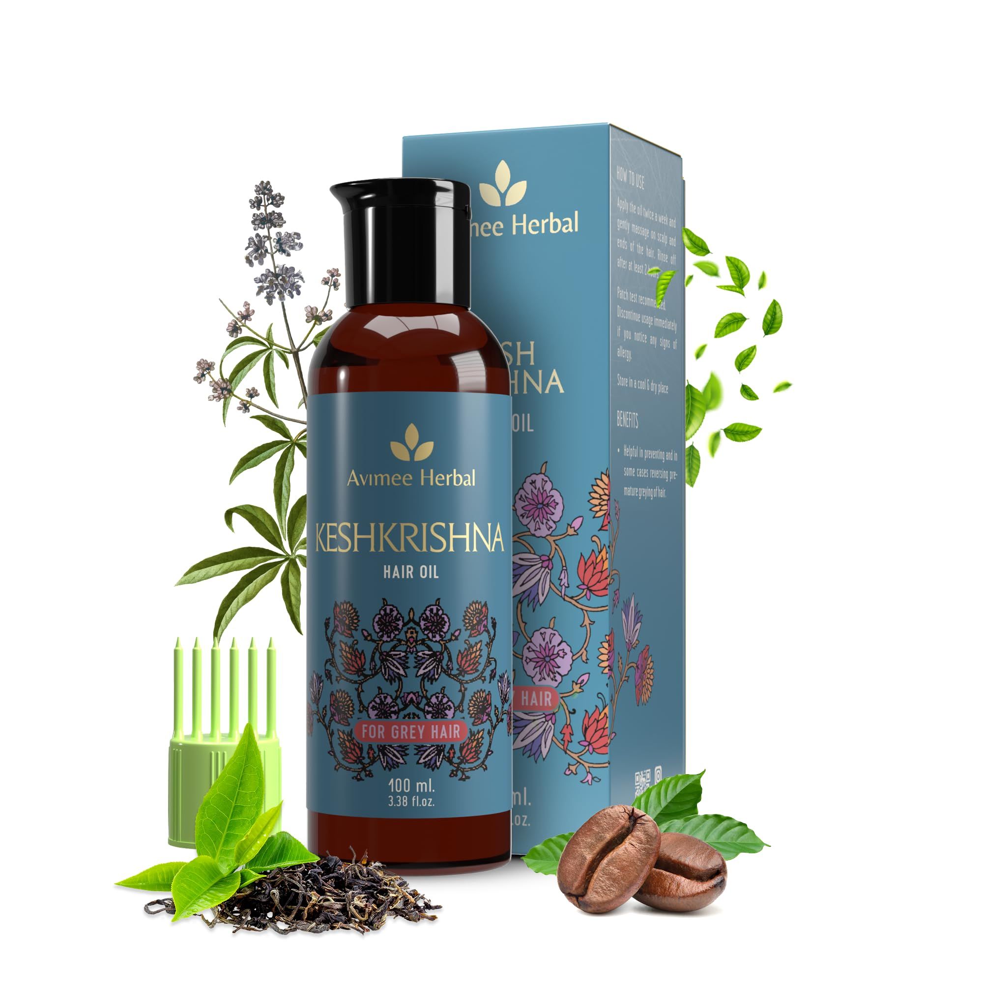 Avimee Herbal Keshkrishna Hair Oil | With Indigo, Amla, Currly Leaf and Henna Oil | Mineral Oil Free | 100 ml Avimee Herbal Keshkrishna Hair Oil | With Indigo, Amla, Currly Leaf and Henna Oil | Mineral Oil Free | 100 ml - Brown / 100 ml (Pack of 1)