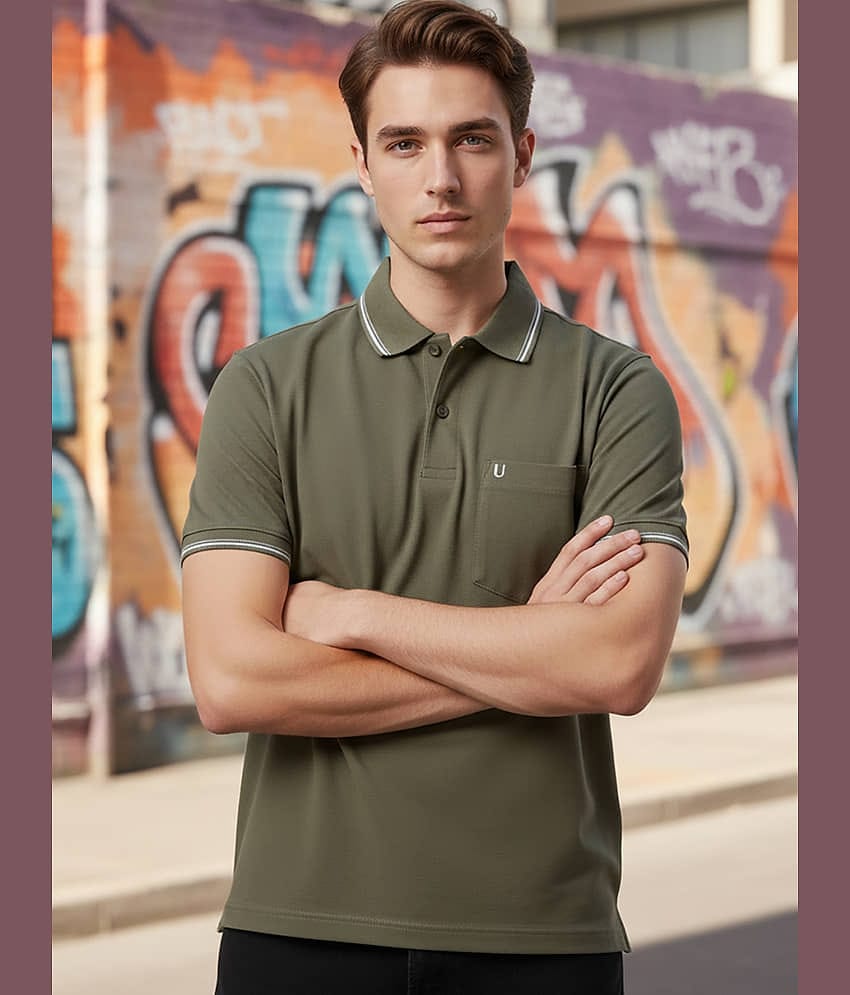 UNIBERRY Men Cotton Blend Regular Fit Solid Polo T Shirt ( Brown )