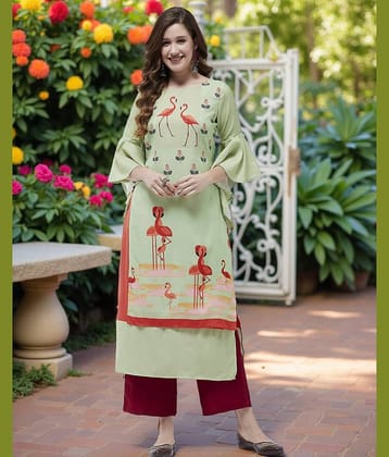 Pannkh - Green Rayon Women's Straight Kurti ( Pack of 1 )