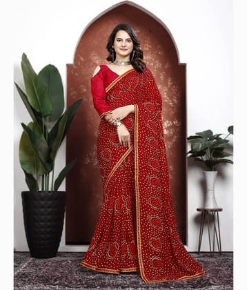Kanooda Prints Georgette Printed Saree With Unstitched Blouse Piece ( Red )
