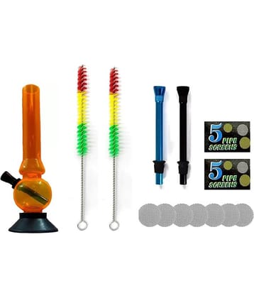 PUFF SMART 8 INCH BONG ACRYLIC WATERPIPE COMBO SET (COLOR-ORANGE)