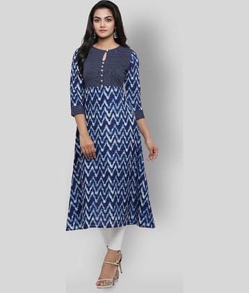 Yash Gallery Pack of 1 Cotton Printed Flared Women's Kurti - ( Blue )