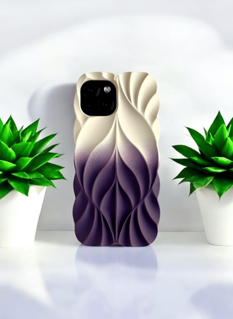 3D Leave Design Beige-Deep Indigo Dual Tone Silicon Case for- iPhone 14