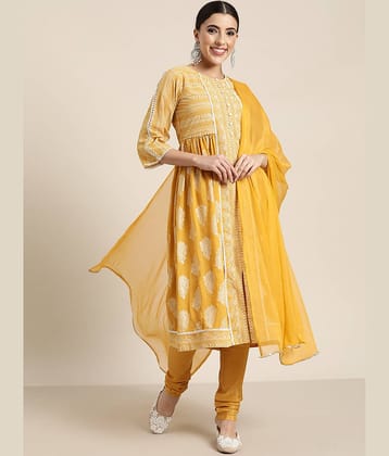 Juniper - Yellow Tiered Flared Georgette Women's Stitched Salwar Suit ( Pack of 1 )