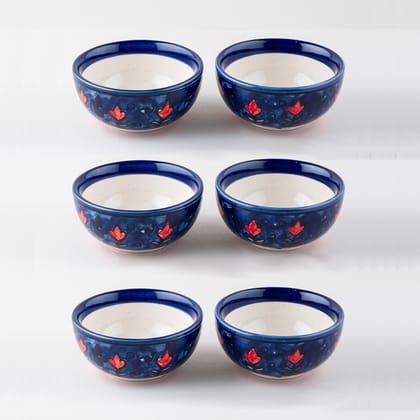 Blue & Red Ceramic Katori Bowl / Portion Bowl Set of 6 (220 ML)
