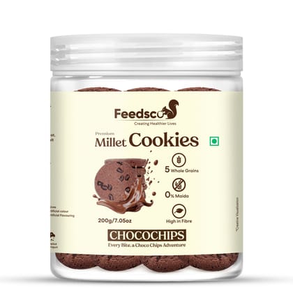 Feedsco Millet Choco Chips Cookies - Multigrain, Premium Handmade Healthy Snack Biscuits | No Preservatives | Ideal Kids Snack, Tiffin Box Treat