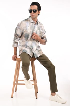 Grey Multicolor Digital Printed Textured Shirt-S / Multicolor