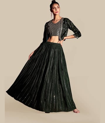 Madhuram Textiles Green Polyester Chaniya Choli Stitched Lehenga Single