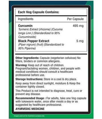 NourishVitals Curcumin 95% Curcuminoids, 500 mg Turmeric with Piperine Extract Supplement, 60 Veg Capsules