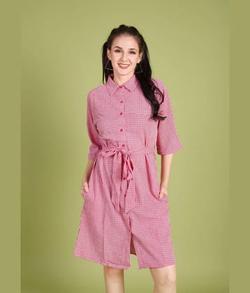 Mantra Fashion Women's Pink and White micro Stripes Belted Shirt Dress ( Pack of 1 )