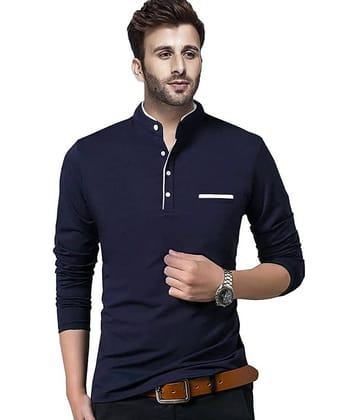 Alexender Cotton Blend Slim Fit Solid Full Sleeves Men's Mandarin Collar T-Shirt - Blue ( Pack of 1 )