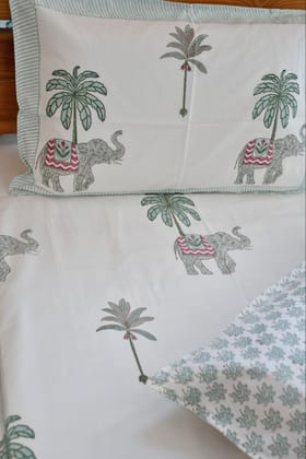 Royal Elephant Bedsheet | Hand-Blocked Design : Majestic Charm Super King (108 x 108) inches bedsheet